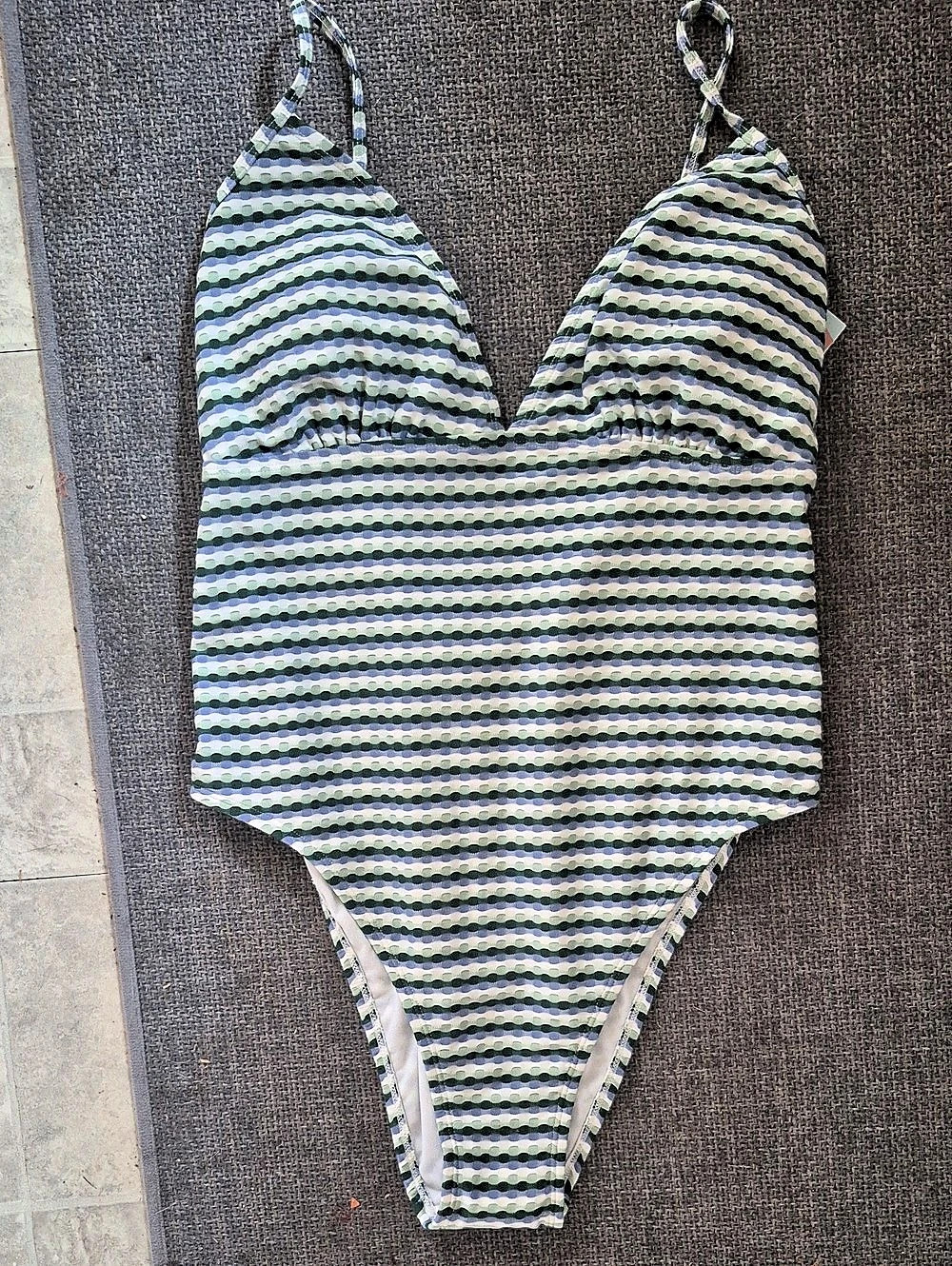 Shade & Shore High Leg Cheeky One Piece Striped High Leg One Piece Size Large